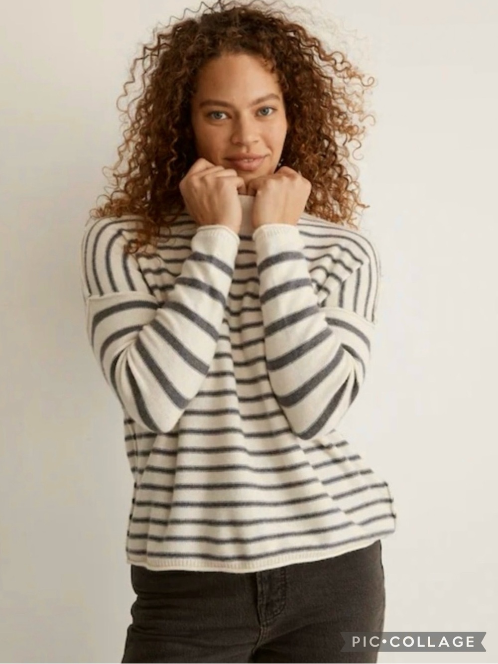 Madewell Stripe-Play Mockneck Ivory Gray Pullover Sweater S Preppy